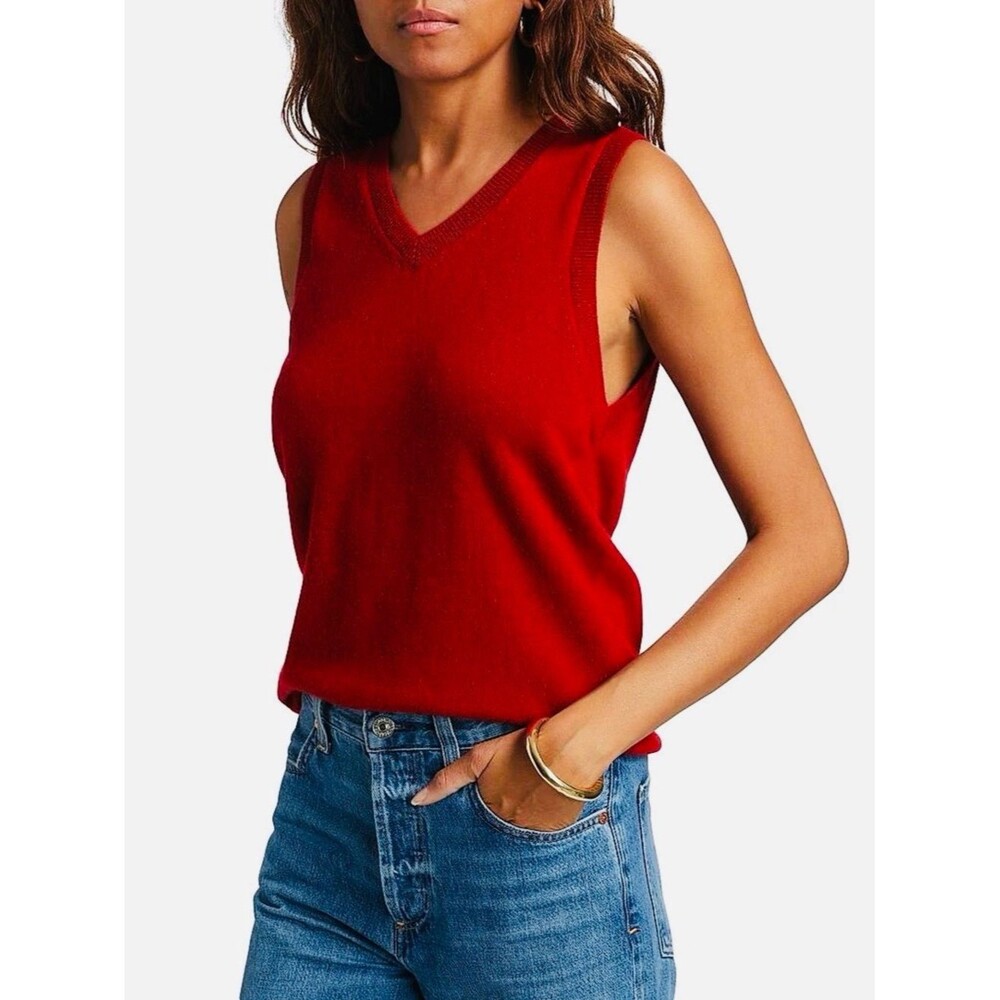 Reformation Reese Red Cashmere Blend V Neck Tank XS EUC